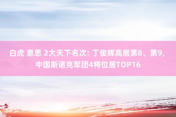 白虎 意思 2大天下名次: 丁俊晖高居第8、第9， 中国斯诺克军团4将位居TOP16