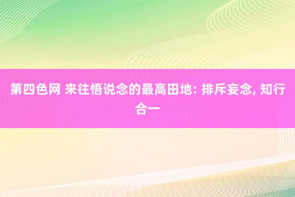 第四色网 来往悟说念的最高田地: 排斥妄念， 知行合一