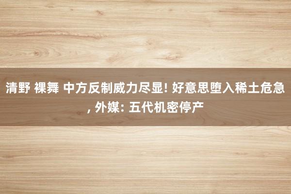 清野 裸舞 中方反制威力尽显! 好意思堕入稀土危急， 外媒: 五代机密停产